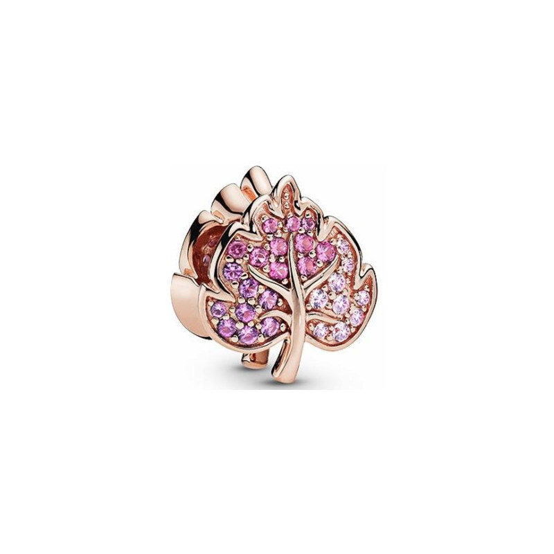 Charm Feuille pavé rose en argent 925 rosé