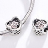 Charm ajouré cœur avec patte de chat rose en argent 925