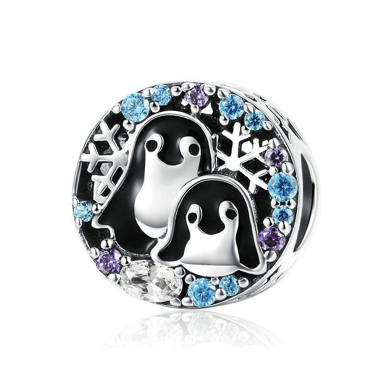 Charm ajouré flocons de neige avec pingouins en argent 925 et zirconium