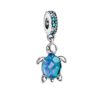 Charm pendentif en verre et argent 925 tortue bleue