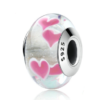 Charm en verre irisé avec double cœur rose en argent 925