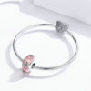 Charm en verre à facettes rose avec papillons et fleurs et en argent 925