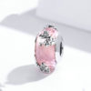 Charm en verre à facettes rose avec papillons et fleurs et en argent 925