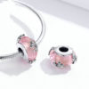 Charm en verre à facettes rose avec papillons et fleurs et en argent 925