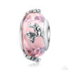 Charm en verre à facettes rose avec papillons et fleurs et en argent 925