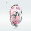 Charm en verre à facettes rose avec papillons et fleurs et en argent 925